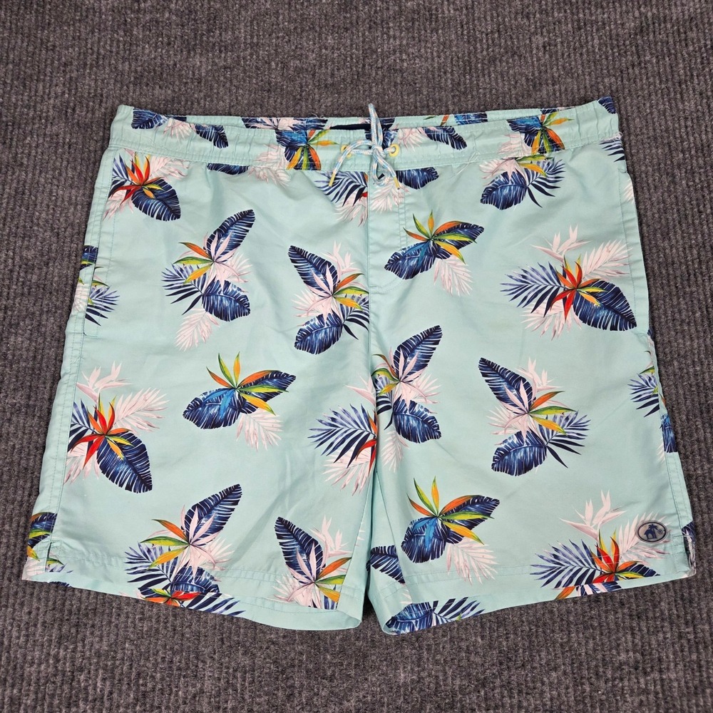Caribbean Joe Mens Tropical Bird of Paradise Swim Trunks Aqua Blue Size 40